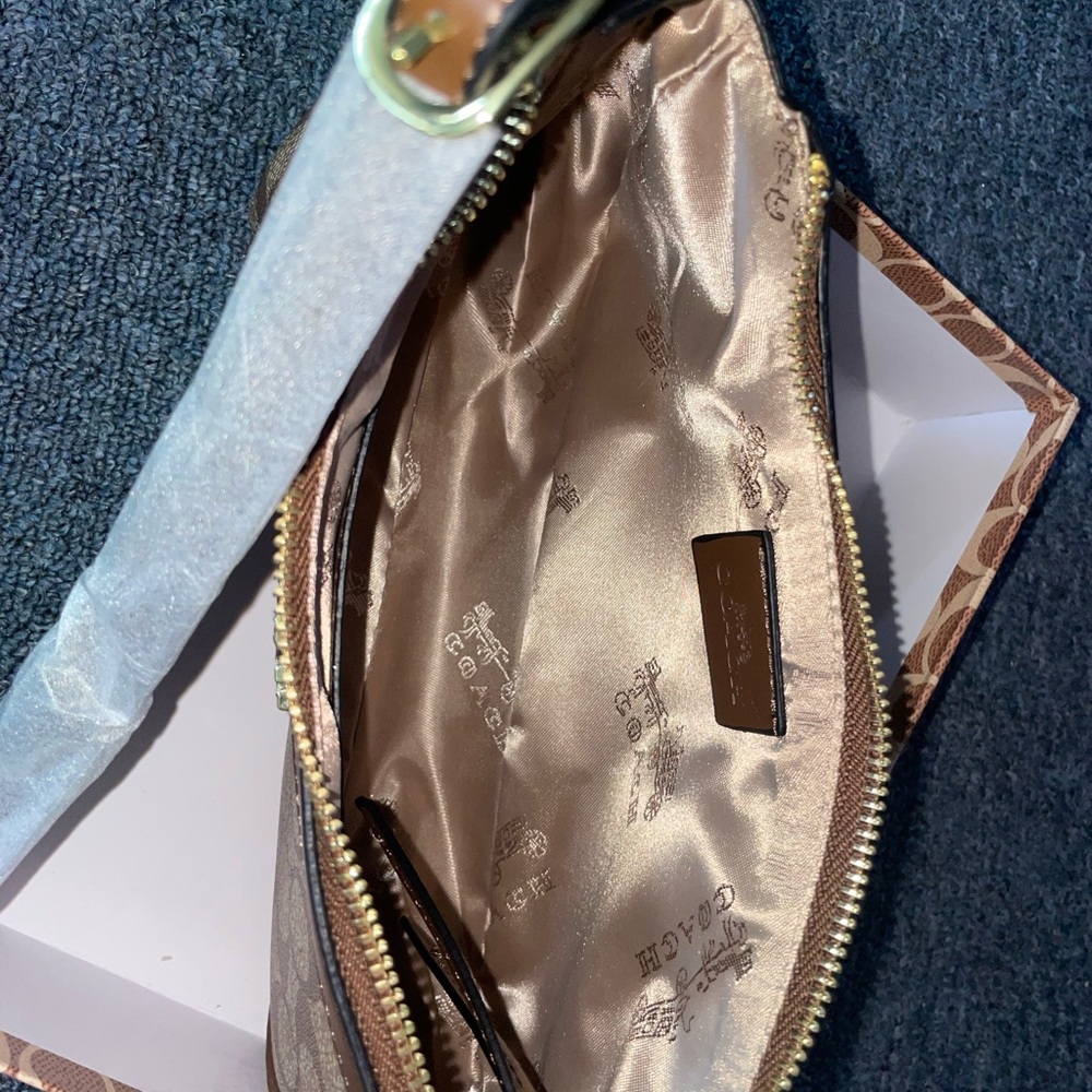 Coach Signature Canvas Shoulder Wristlet in Brown and Tan - Picture 3 of 6